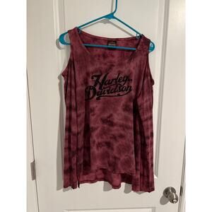 Harley Davidson long sleeve tie dye pink with sparkly black letters top large